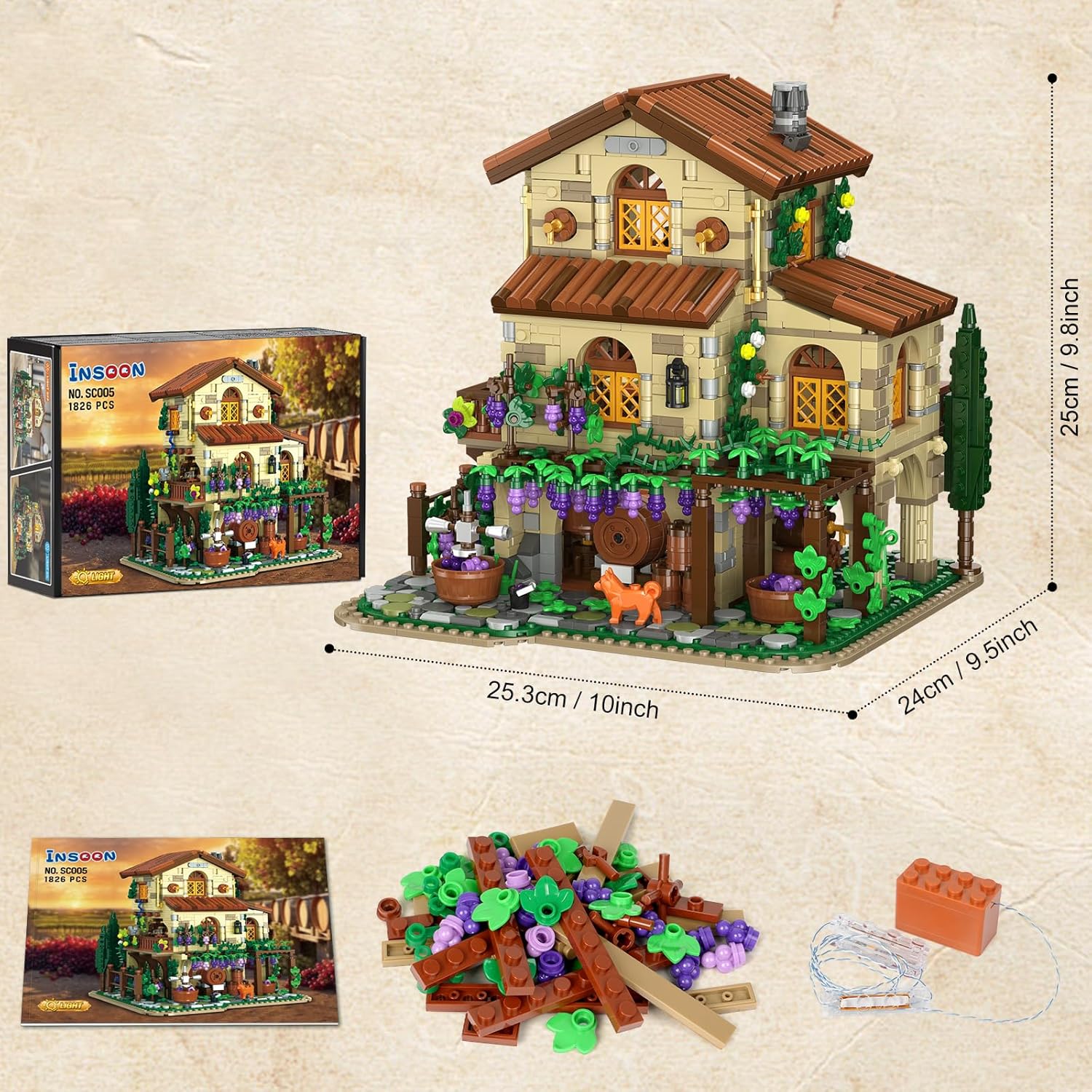 Winery Chateau House Building Set with Lights - Insoon - Image 4